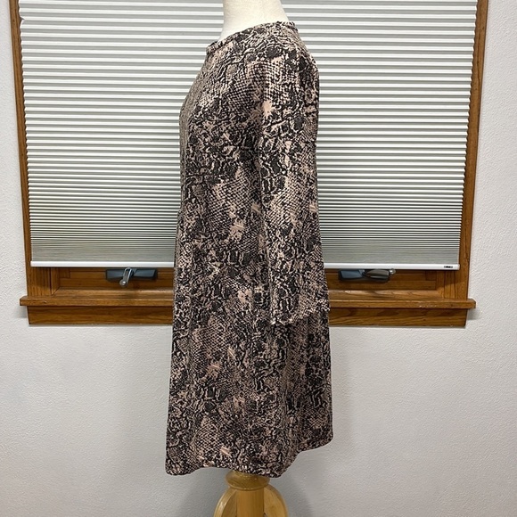 Zara Tan and Black Snakeskin Print Empire Waist 3/4 Sleeve Mini Dress - Picture 6 of 8